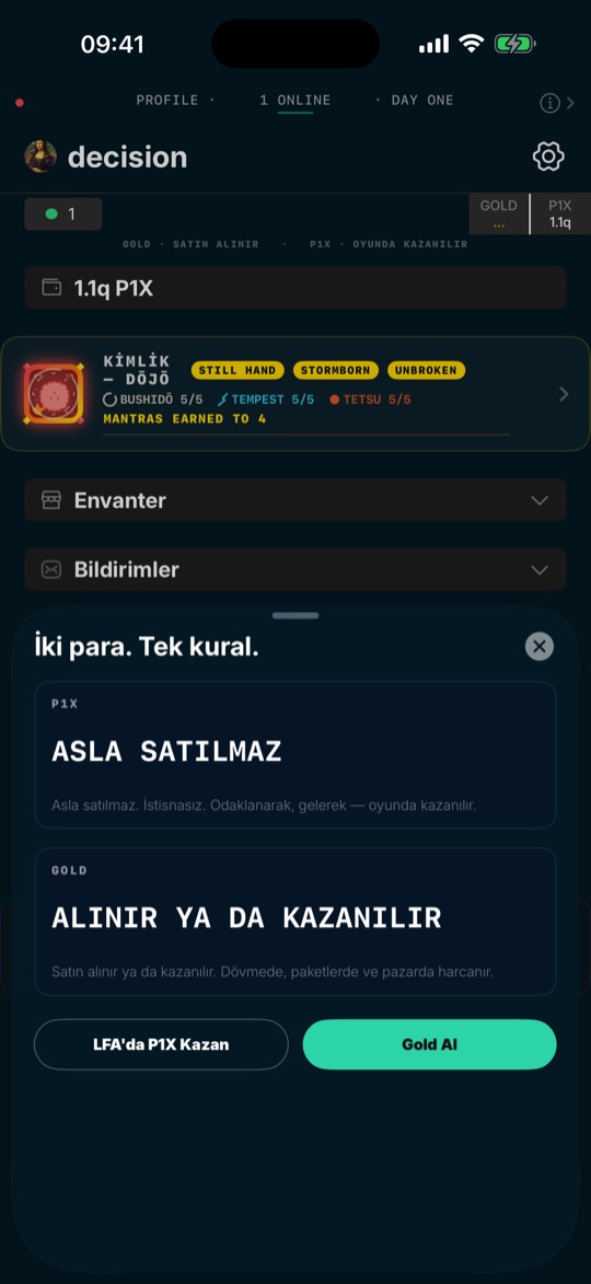 Kural kartı İki para, tek kural: P1X asla satılmaz, Gold alınır ya da kazanılır